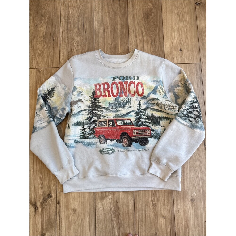 Ford Bronco Sweatshirt mens Sz Large Holiday Christmas trees outdoor graphics